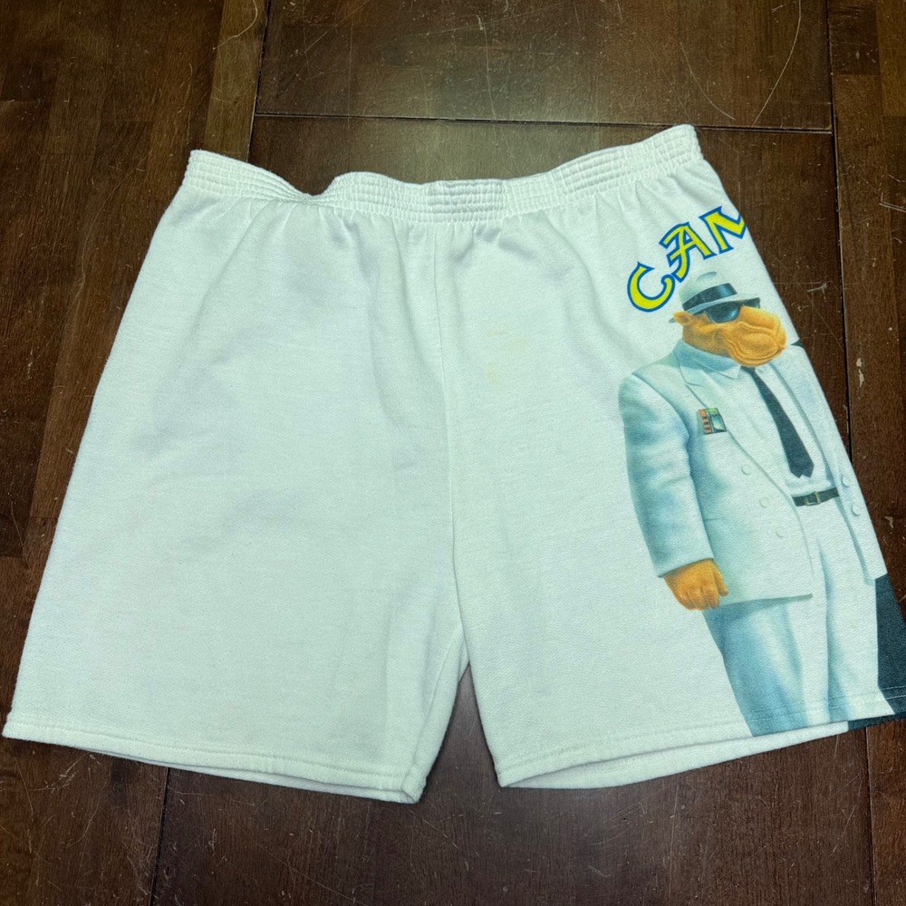 Camel Joe Camel Shorts Mens 34 OSFA White Vintage 90s Promo Graphic Fleece Sweat